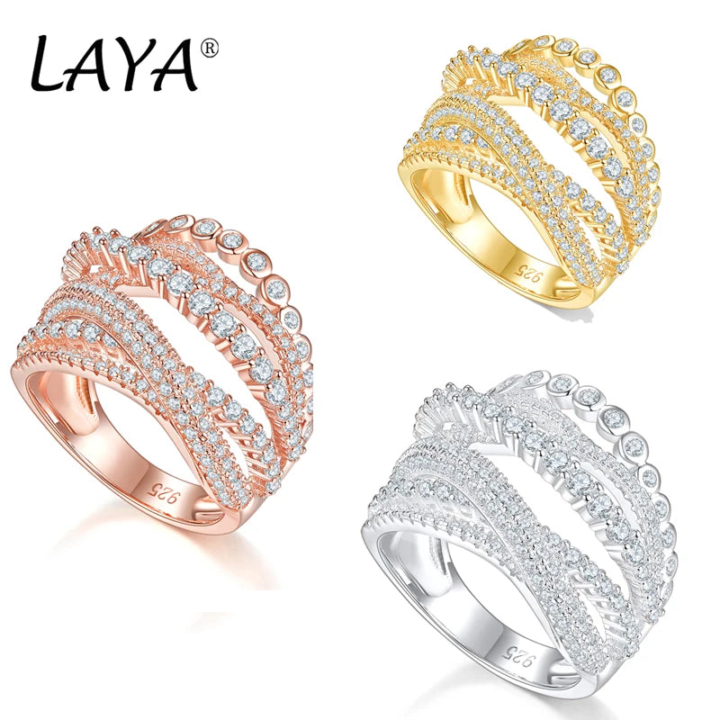 LAYA 925 Sterling Silver Multi-Line AAAAA Shining Zircon OL Style Ring For Women's Wedding High Quality Fashion Luxury Jewelry