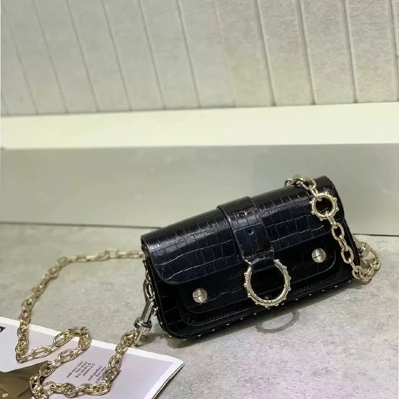2025 New Classic Women's Leather Mini Square Bag Fashionable Versatile Wing Underarm Single Shoulder Slant Cross Bag Daily Match