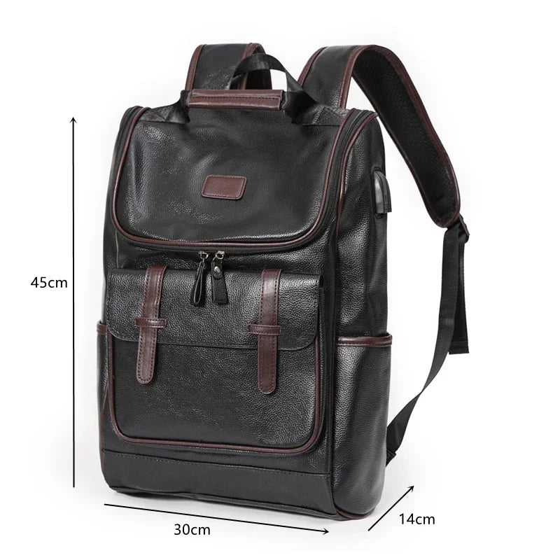 Retro Fashion Men's Backpack Luxury Soft Leather Backpack For Men Multi-pocket Travel Backpacks Male Student Backpack Schoolbags