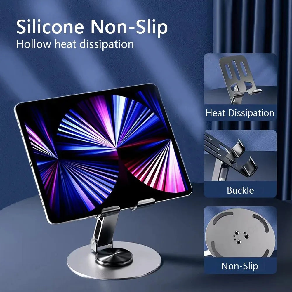 360-degree metal rotating mobile phone and tablet stand - non-slip, foldable, adjustable, portable phone stand