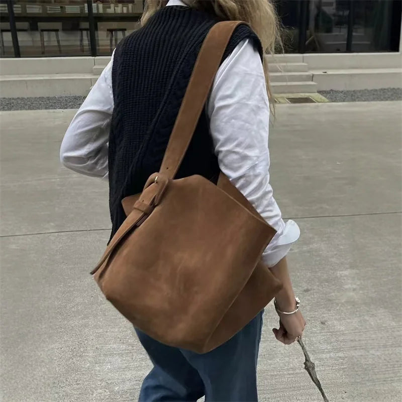 Vintage Large Capacity Women Tote Bag Quality Leather Bucket Female Shoulder Bag Designer Luxury Ladies Handbags