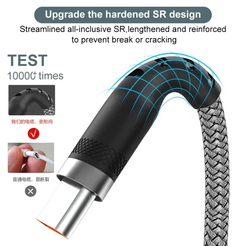 6A USB TYPE C Fast Charge Cable USB C Extend Charging Cable For IPhone 15 16 Huawei Samsung Xiaomi Quick Charging Phone Cable