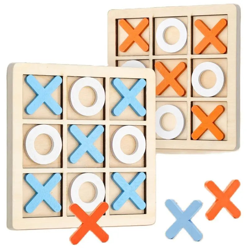 Montessori XO Chess Jigsaw Puzzle 3D Geometric Shapes Board Games For Kids Children Educational Wooden Toys