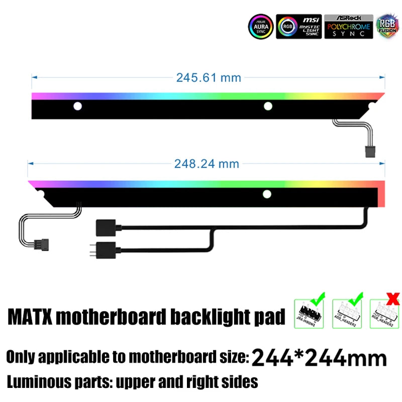 Computer M/B RGB Backlight Panel, 5V ARGB Divine Light Pollution, New Strong Compatibility for MATX/ATX Mobo Strip Backplate
