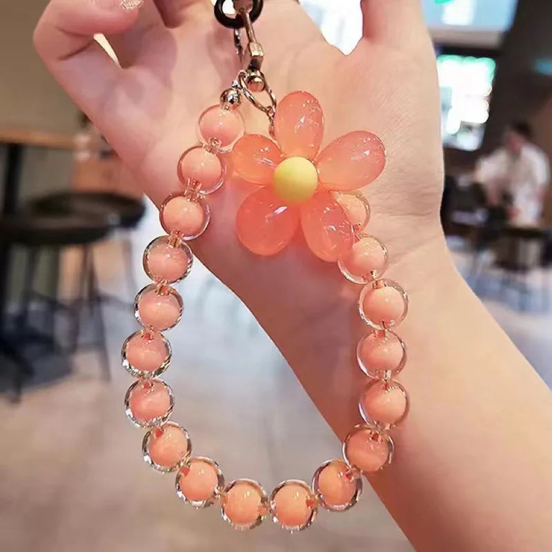 Phone Anti-lost Lanyard Key Short Wrist Pendant Colorful Macaron Round Bead Pendant Women's Hand-held Chain Mobile Phone Lanyard