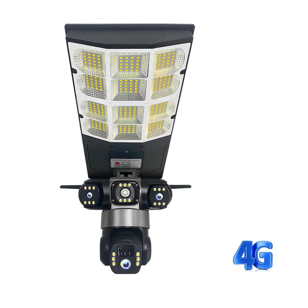 4G Solar Camera V380 Pro 3 Lens LED Street Lamp CCTV AI Human Detection Surveillance Waterproof Outdoor Monitor Built-in Battery