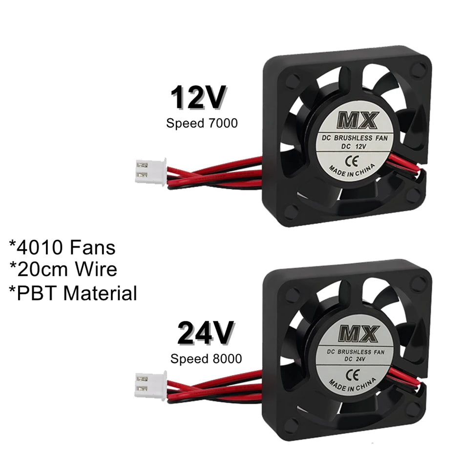 4pcs 4010 24V&12V Cooling Fan For 3D Printer , DC 2Pin 40X40X10mm Hydraulic Bearing Brushless 3D Printer Cooling Fan