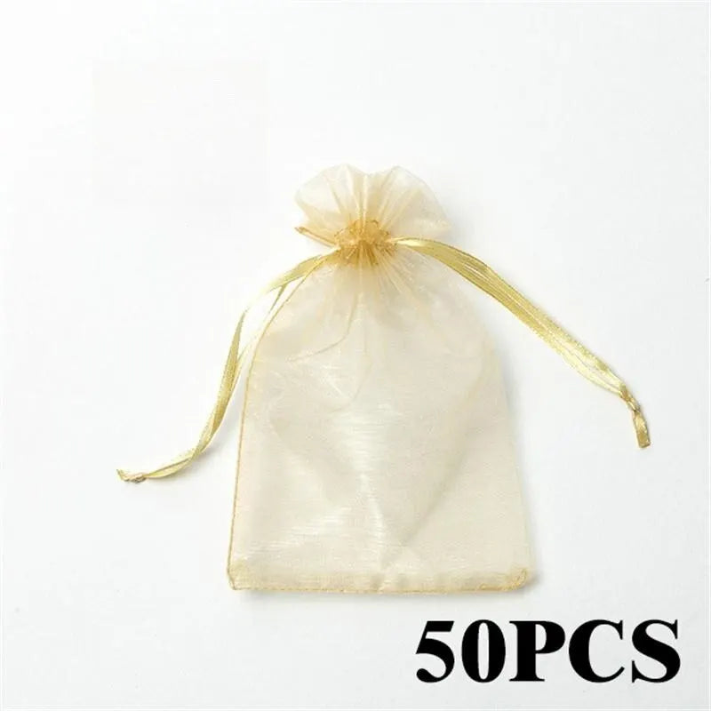 50pcs/Lot Multicolor Jewelry Packaging Bag 7*9 11*16 15*20cm Organza Bags Gift Storage Wedding Drawstring Pouches Wholesales