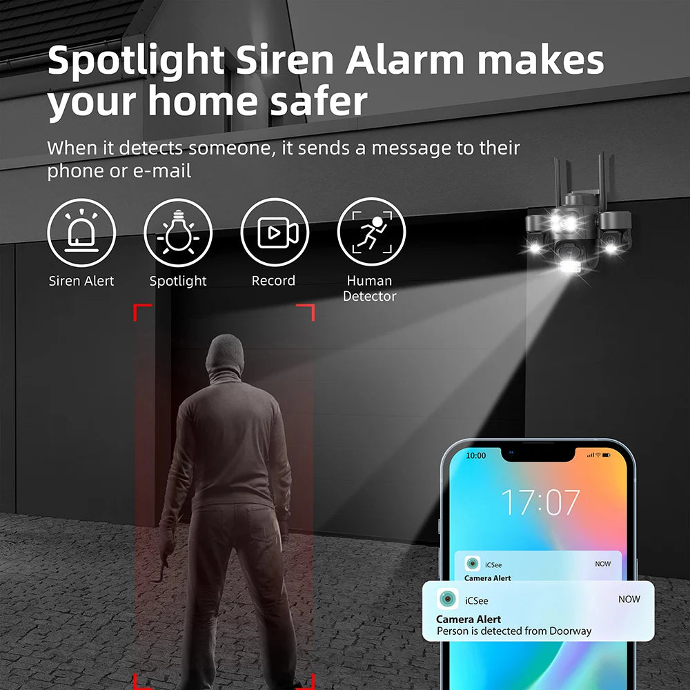 15MP HD Three Screen WIFI IP Camera Outdoor 4K Dual Lens Camera Ai Human Detection Waterproof CCTV Video Security Camera iCsee