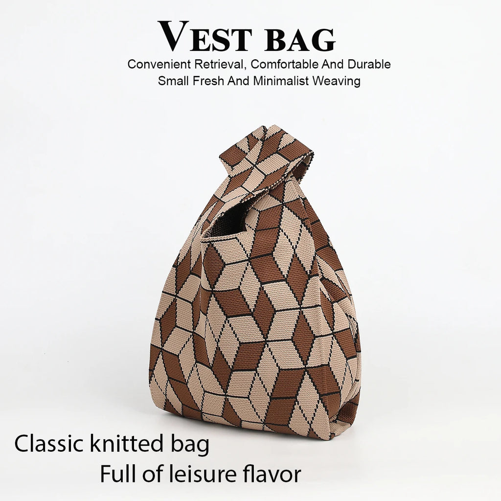 Diamond-Patterned Foldable Large-Capacity Knitted Bag, Durable and Versatile for All Seasons, Suitable for Women's Casual Fashion, Ideal for Travel, Walking, Shopping, and Carrying Umbrellas, Cell Phones, Cosmetics, and Books