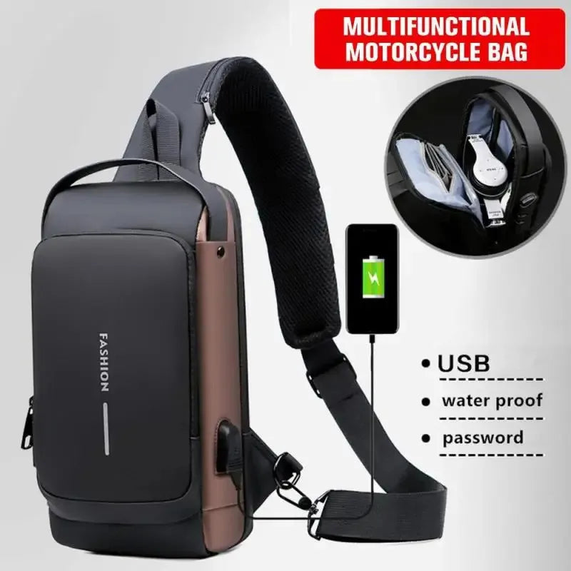 New Men's Anti theft Chest Bag USB Charging Shoulder Strap School Short distance Gym Exercise