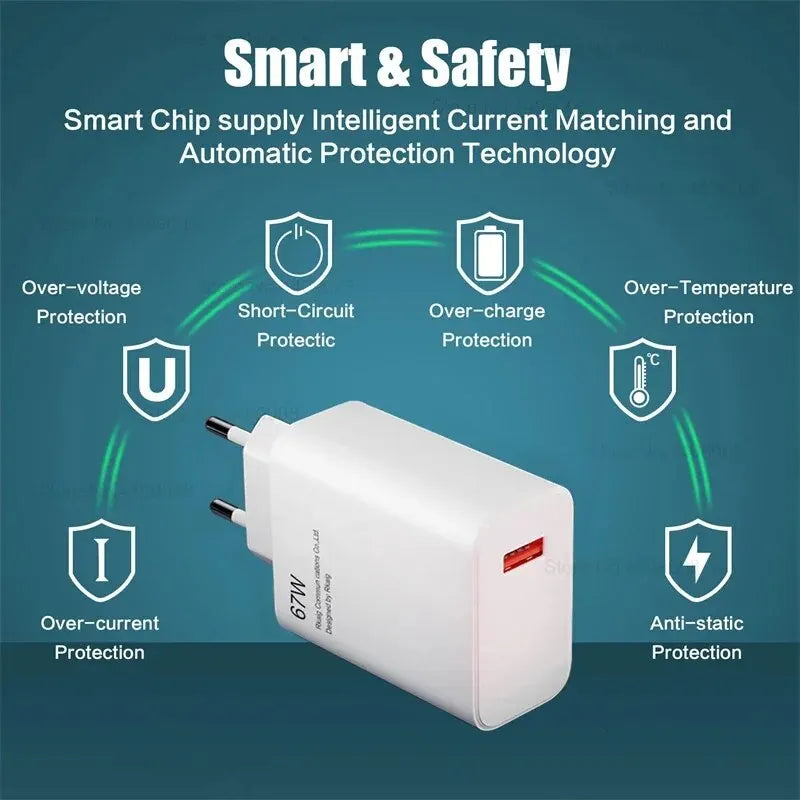 Original 67W 6A USB Super Fast Charging Charger Adapter For Xiaomi Mi 12 11 Type C Cable POCO X5 X4 Pro Redmi Note 10 11 Charge