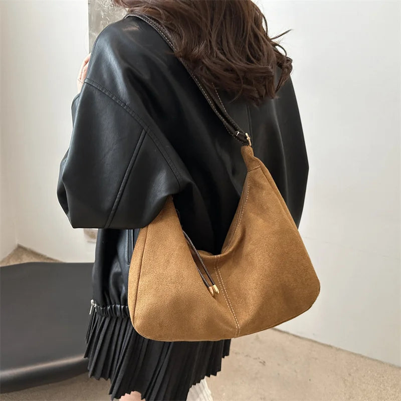 Handbag Purse for Women Suede Shoulder Bag Causal Crossbody Bags Female Luxury Designer Clutch Crescent Hobo Bag