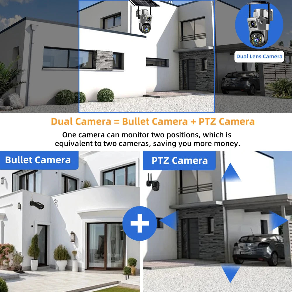 V380 Pro 4K 8MP 2 Lens 4G WiFi Solar Camera Outdoor PIR Night Vision IP66 Low Power Battery CCTV Security