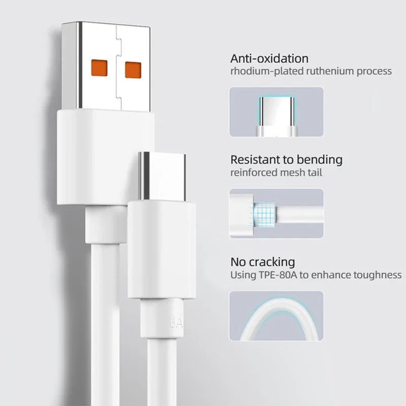 xiaomi 6A Usb Type C Cable Charger 120w Turbo Tipo Fast Charging For Redmi 13 12 11 10 Pro ultra Poco x3 Redmi Note K70 6050 40