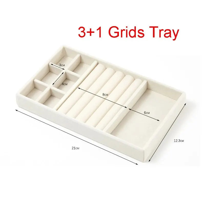 Velvet Jewelry Display Exquisite Jewellery Holder Portable Ring Earrings Necklace Organizer Storage Box Organizator Trays Beige