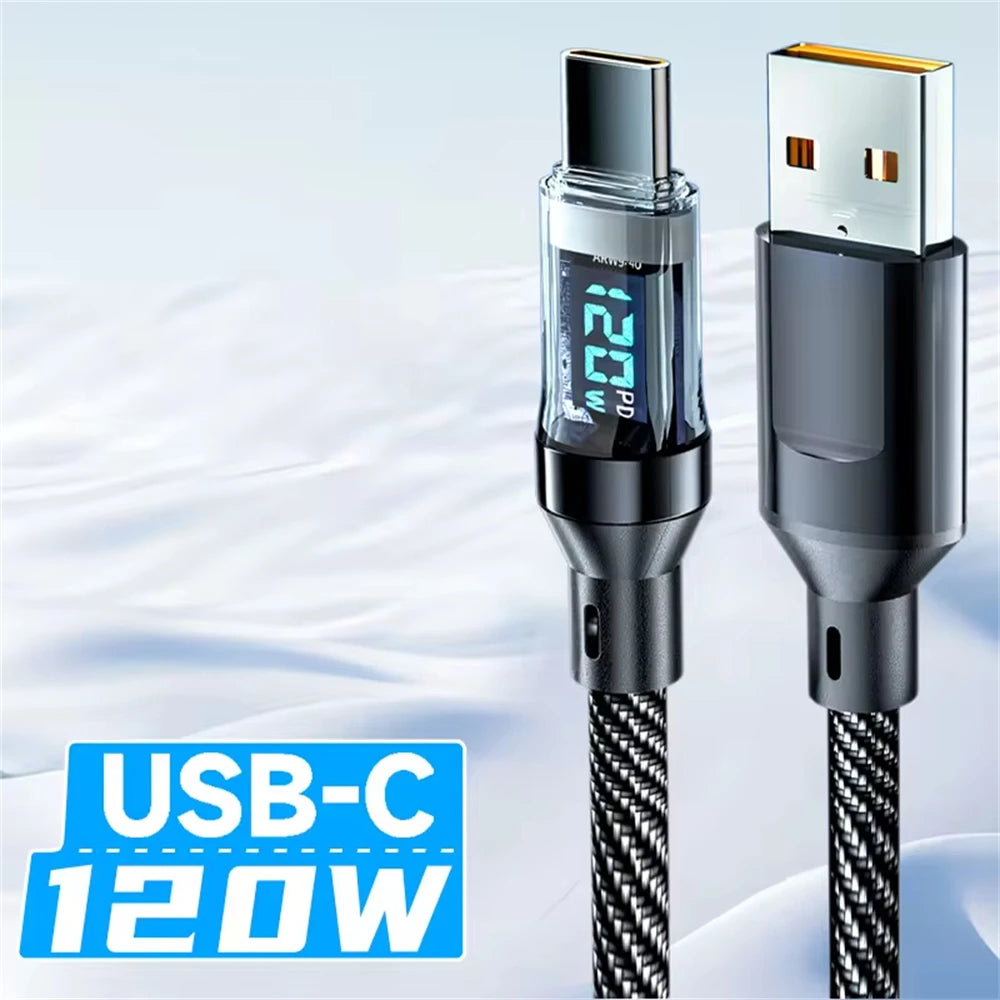 NNBILI 120W USB C and USB A charging cables with LED display screen, USB C=C-C，USB A=A-C,Xiaomi iPhone、 Samsung not compatible
