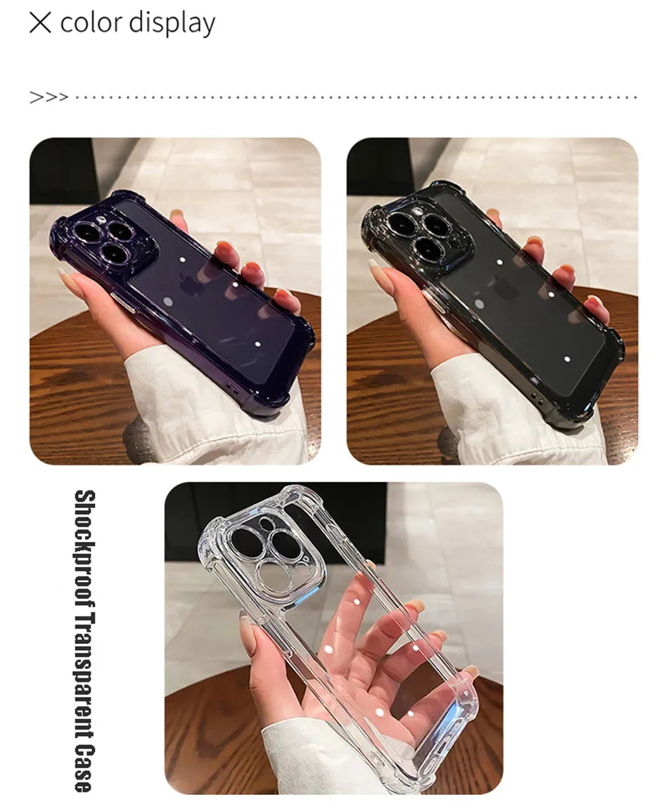 Luxury Shockproof Clear Phone Case For iPhone 15 14 13 12 11 Pro Max 14 15 Plus Silicone Bumper Transparent Hard Back Cover