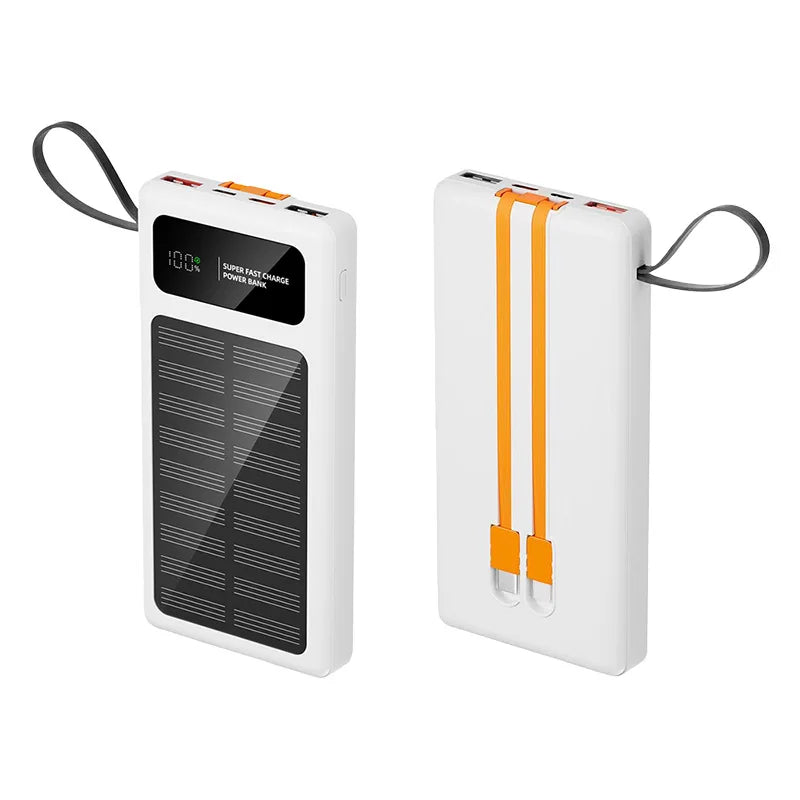 200000mAh Solar Power Bank Built 2 in1 Cable 120W Fast Charging Solar Phone Charger Portable Digital Display External Battery