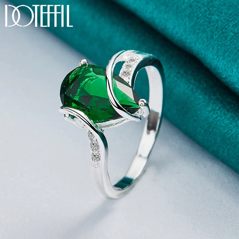 DOTEFFIL Green AAA Zircon Ring 925 Sterling Silver For Woman Fashion Wedding Engagement Party Charm Jewelry