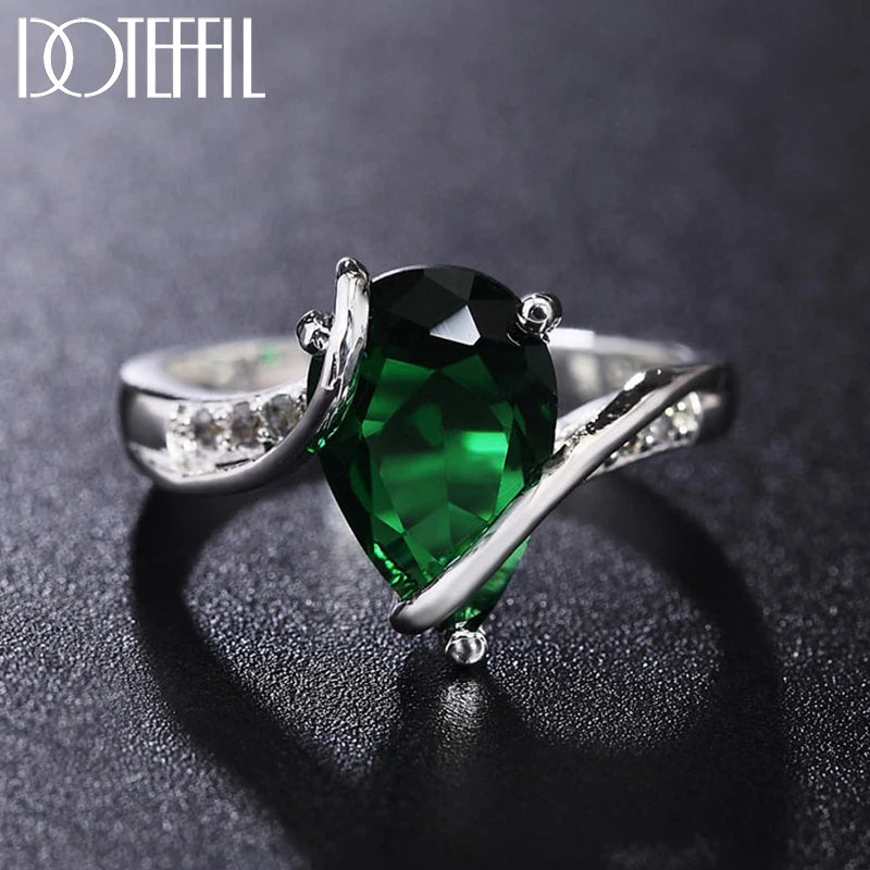 DOTEFFIL Green AAA Zircon Ring 925 Sterling Silver For Woman Fashion Wedding Engagement Party Charm Jewelry