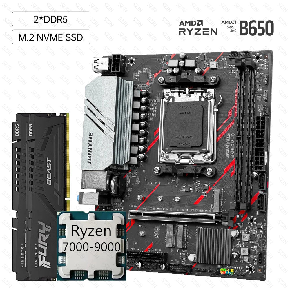 JGINYUE AM5 B650 Motherboard Set With Ryzen 7000-9000 DDR5 Dual Channel Multi-option ARGB B650M-D NVME M2 Gaming Motherboard Kit