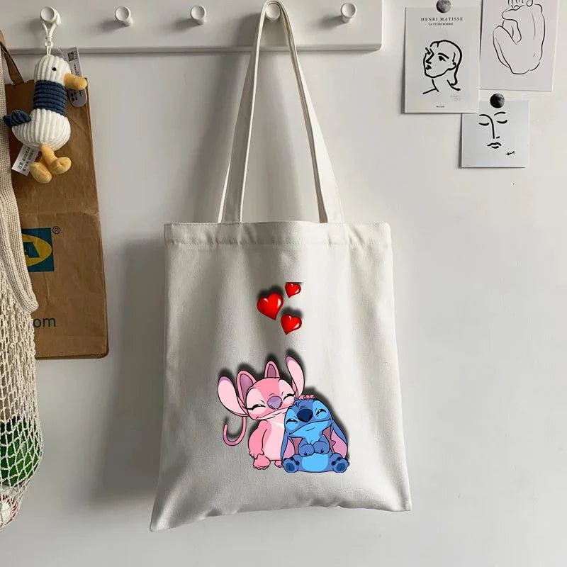 Cute Lilo Stitch Women's Tote Bag Canvas High Capacity Soft Shoulder Bag Women's Handbag Casual Comunting Shopping Bags Gift