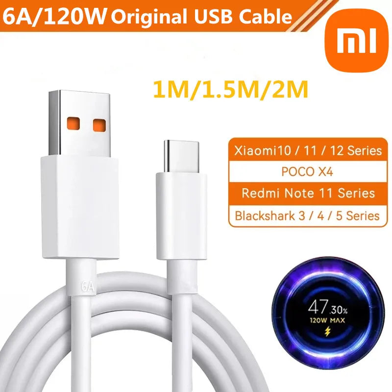 Xiaomi  6A 120W USB C-type ultra fast charging cable Xiaomi Mi 13 12 Pro Realme POCO 12 Turbo fast charging data cable