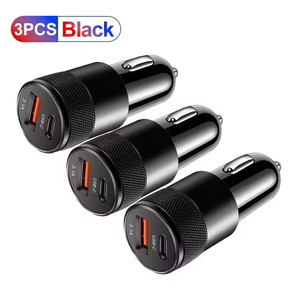3 件套 3.1A USB Car Charger Type C Fast Charging Phone Adapter for Xiaomi Huawei Pd Phone Charger Adapter Socket Cigarette Lighter