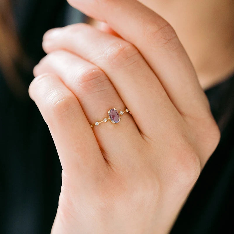 Romantic 18K Gold Plated Purple Crystal Ring for Women - Luxury Fashion Wedding Engagement Jewelry Gift in Sizes 6 7 8