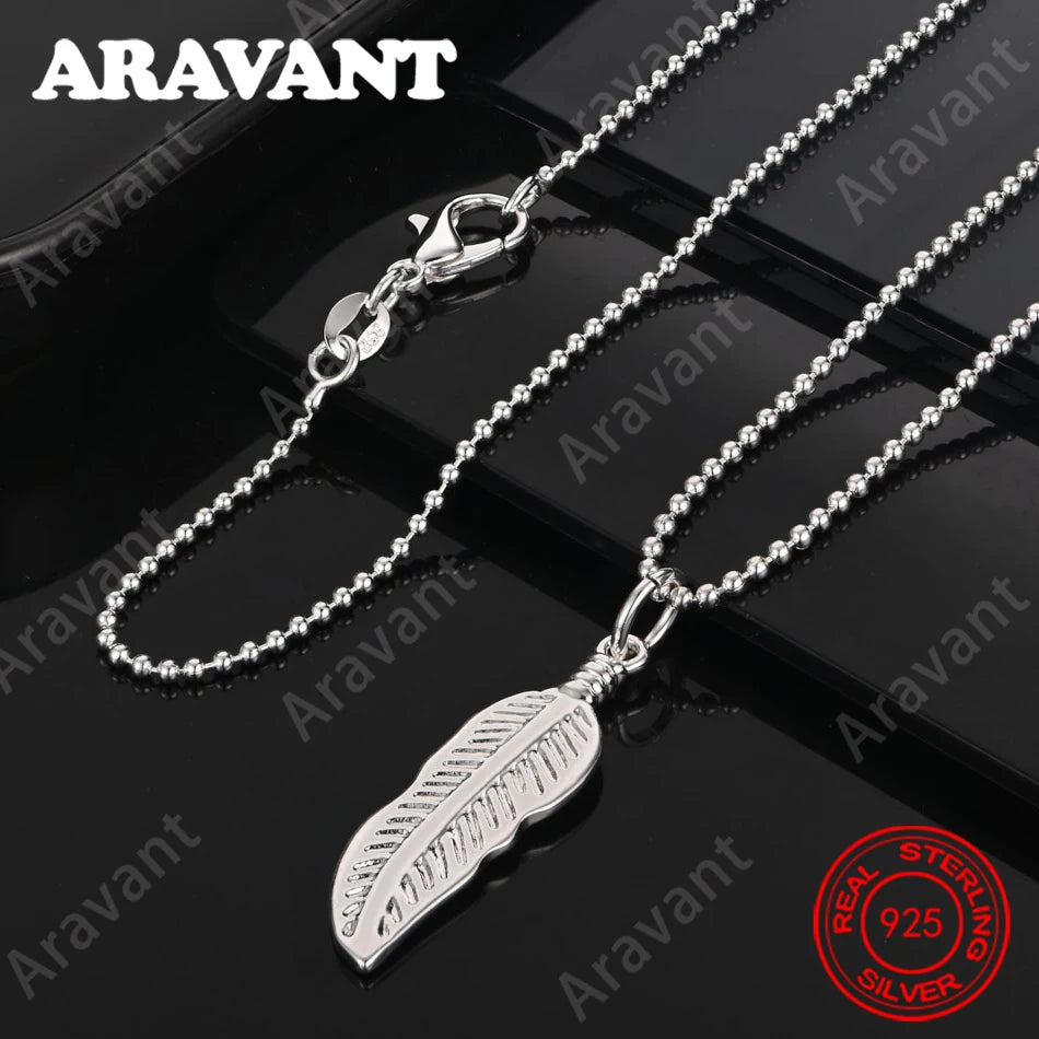 925 Sterling Silver Feather Pendant Necklace Small Fresh Design Women'S Engagement Jewelry