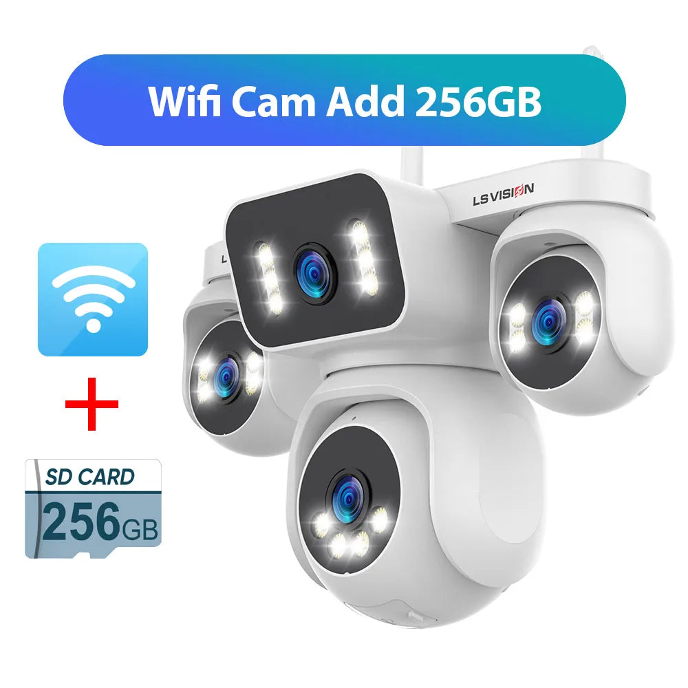 LS VISION 10K 20MP Four Screens WiFi Security Camera Outdoor Four Lens 12X Optical Zoom Two Way Audio Auto Tracking CCTV Cameras
