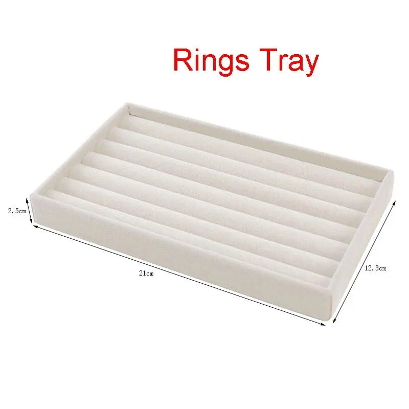 Velvet Jewelry Display Exquisite Jewellery Holder Portable Ring Earrings Necklace Organizer Storage Box Organizator Trays Beige