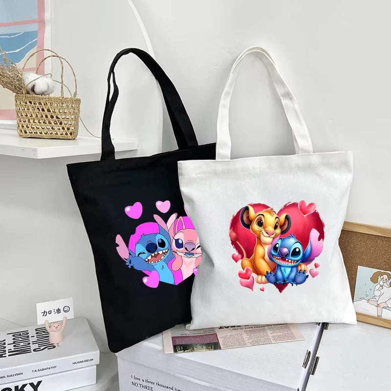 Cute Lilo Stitch Women's Tote Bag Canvas High Capacity Soft Shoulder Bag Women's Handbag Casual Comunting Shopping Bags Gift