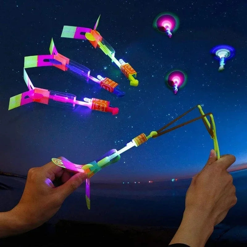 New 50/30/10/5/1Pc Amazing Light Toy Arrow Rocket Helicopter Flying LED Light Toys Party Fun Best Gifts Rubber Band Catapult