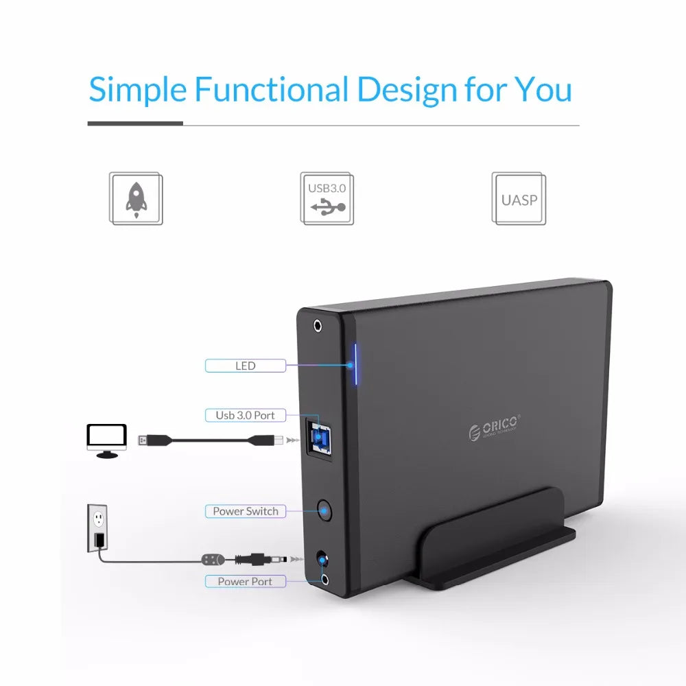 ORICO 3.5'' HDD Case SATA to USB 3.0 Adapter External Hard Drive Enclosure for 2.5" 3.5" SSD Disk HDD Case for PC