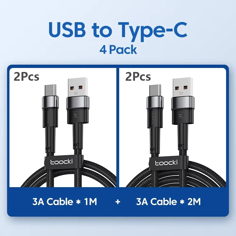 Toocki 2PCS 3A USB Type C Cable For Realme Xiaomi Samsung Fast Charging Wire USB C Charger Data Cord For iPad Samsung Poco 1m 2m