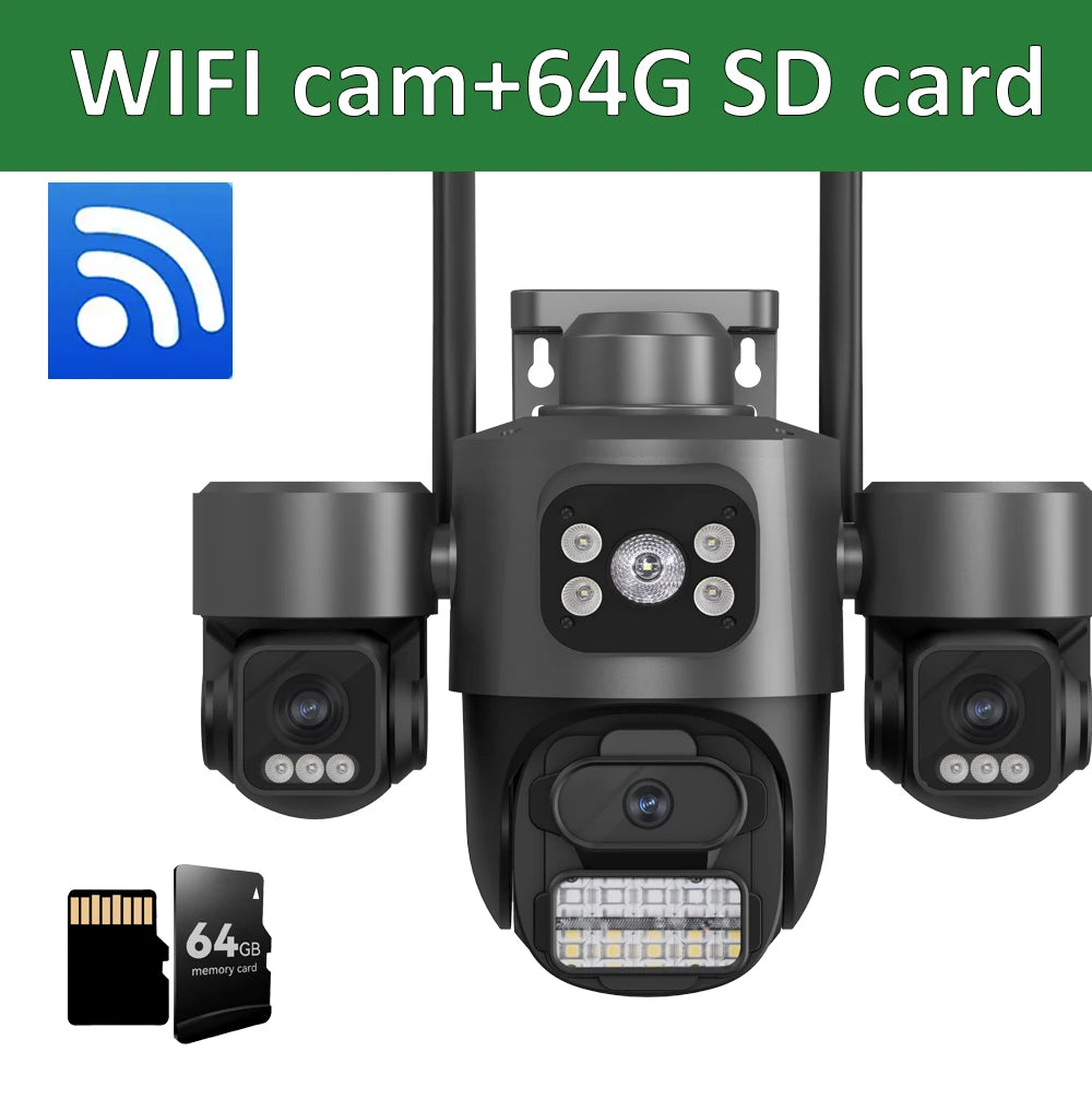 Hot Sale  iCsee 3 Lens 3 Screen WiFi Camera 360° Auto Tracking  Waterproof Outdoor CCTV, WiFi Security Cam ICsee Surveillance