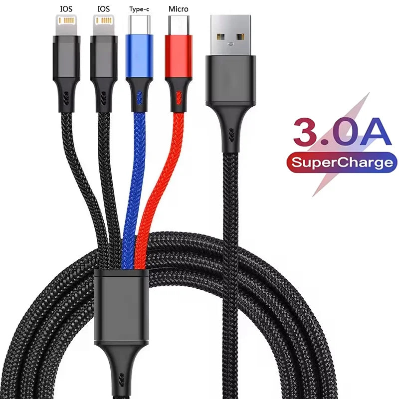 3-In-1 / 4-In-1  USB Cable Type C Usb Micro For iphone Samsung Huawei Xiaomi Multi Port Multiple Charging Wire