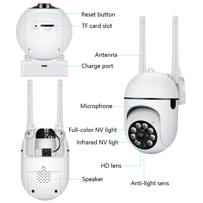 3MP Wifi IP Wireless Security Surveillance PTZ Camera 8X Zoom Cameras Tracking Two-way Audio HD Night Color Cam
