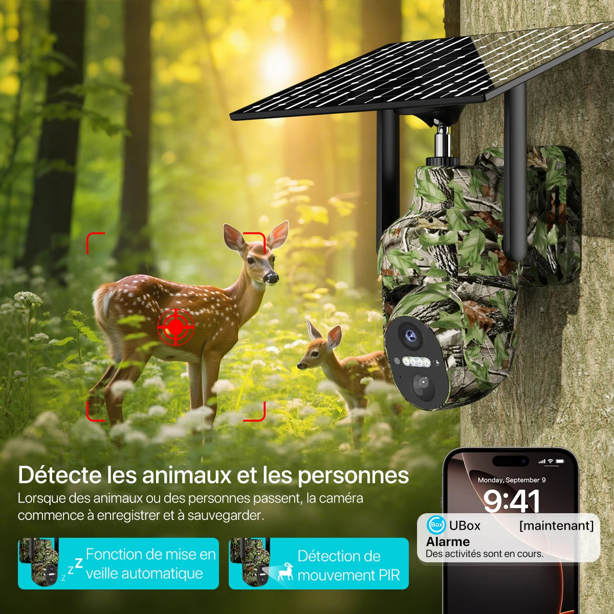 4G SIM Solar Power Supply Camera Outdoor Monitor PIR Human Detection Camouflage Hunting Surveillance HD Night Vision Ucon App