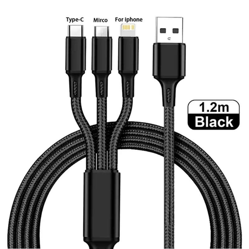3-In-1 / 4-In-1  USB Cable Type C Usb Micro For iphone Samsung Huawei Xiaomi Multi Port Multiple Charging Wire