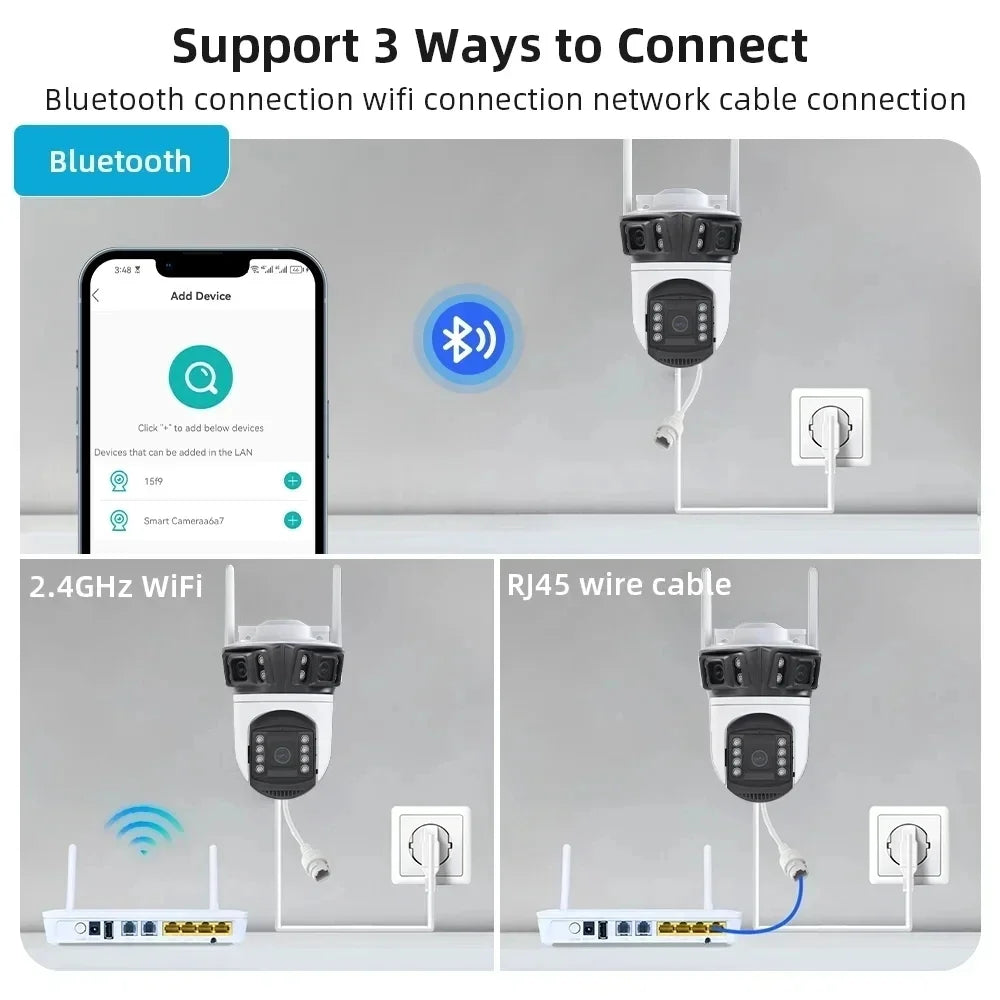HD 6K 12MP Triple Lens Camera 6MP 3 Lens Outdoor Camera System AI Human Detection WiFi CCTV Waterproof Video Security iCsee App