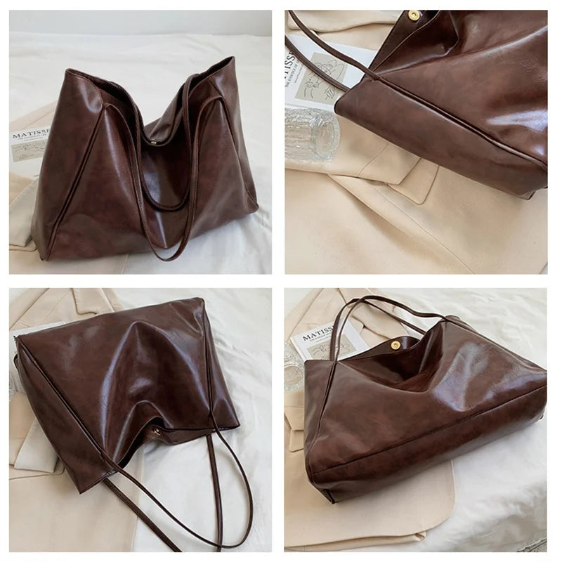 Women Tote Bag Fashion Underarm Pouch Large Capacity Soft Pu Leather Shoulder Bag Retro Crossbody Bag Casual Portable BucketBags