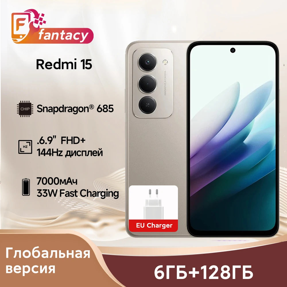 Redmi 15 Global Version Smartphone 50MP 6.9" Up to 144Hz Snapdragon 685 Mobile Platform 33W Fast Charging 7000mAh Battery IP64