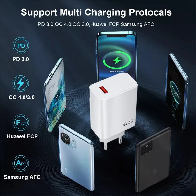67W USB Fast Charger With 6A Type C Cable Phone Power Adapter For Xiaomi Mi 12 POCO X5 X4 Pro Redmi Note 10 11 Charging Adapter