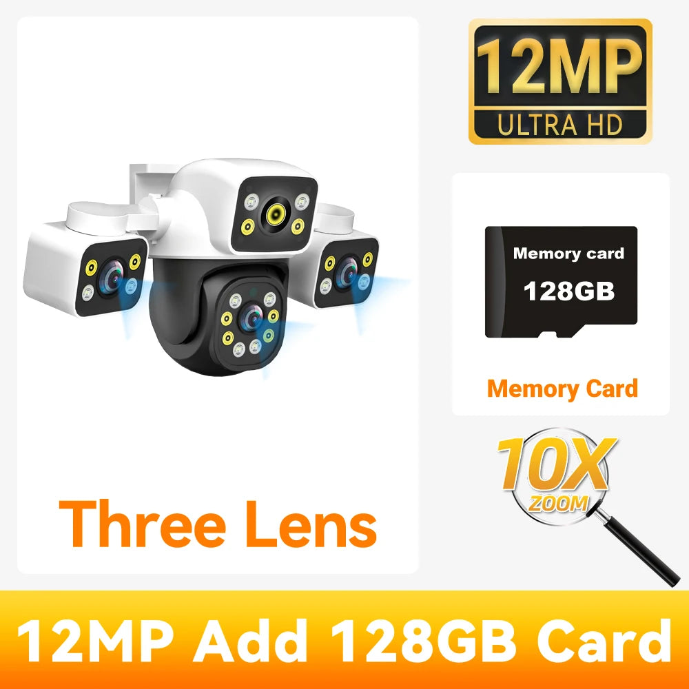 6K UHD Outdoor WiFi IP Camera 12MP Triple Lens With AI Human Detection 4K Auto Tracking For CCTV Security Monitoring IPC360 Home