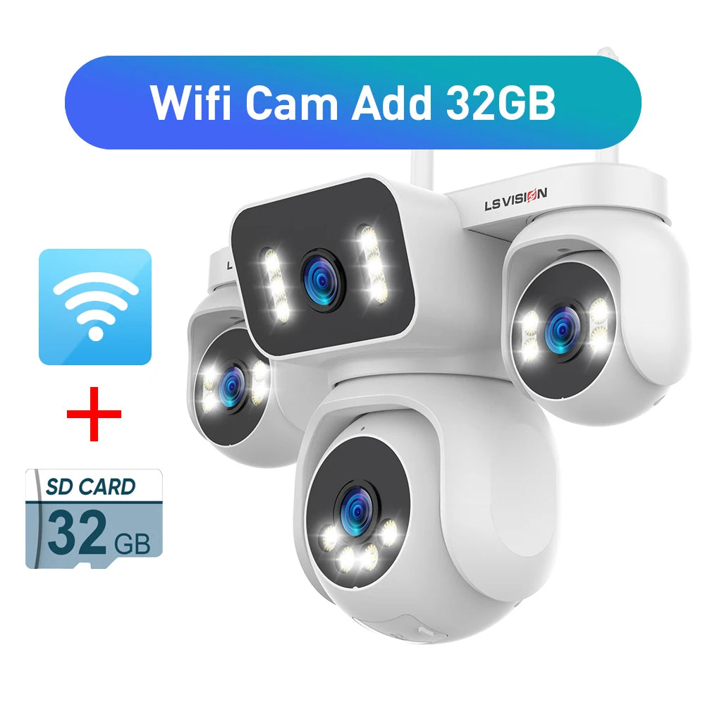 LS VISION 10K 20MP Four Screens WiFi Security Camera Outdoor Four Lens 12X Optical Zoom Two Way Audio Auto Tracking CCTV Cameras