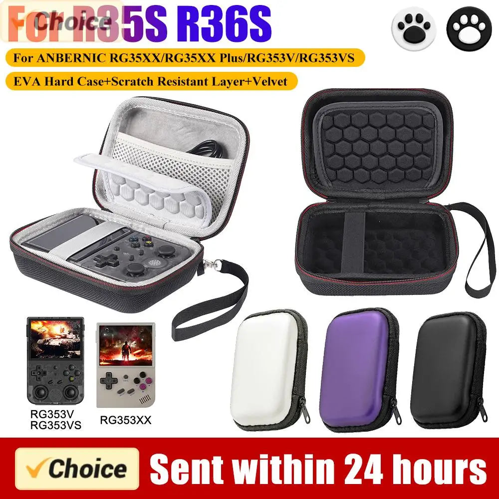 Hard Carrying Case For R35S R36S Anti-Scratch Shockproof Travel Storage Bag w/ Mesh Bag&Hand Strap for Anbernic RG35XX/V/VS