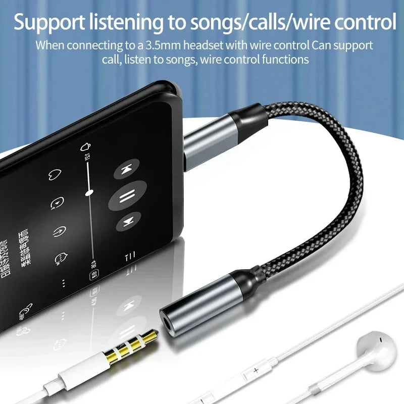 USB Type C to 3.5mm Jack Headphone Adapter Aux Audio All Earphone HiFi Splitter Cable for iPhone 16 15 Samsung